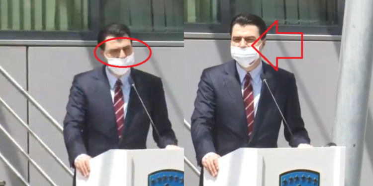 Basha mbrohet nga COVID-19 gjatë vizitës në Kosovë, por maskën e vë gabim Basha mbrohet nga COVID-19 gjatë vizitës në Kosovë, por maskën e vë gabim