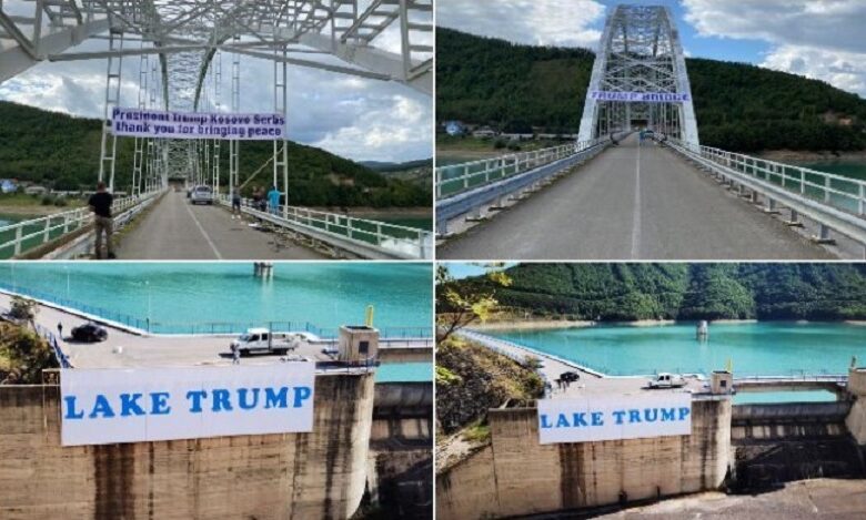 Gazeta beogradase: Serbët e Kosovës vendosin mbishkrime për Trumpin në Liqenin e Ujmanit dhe mbi urën e Bërnjakut Gazeta beogradase: Serbët e Kosovës vendosin mbishkrime për Trumpin në Liqenin e Ujmanit dhe mbi urën e Bërnjakut
