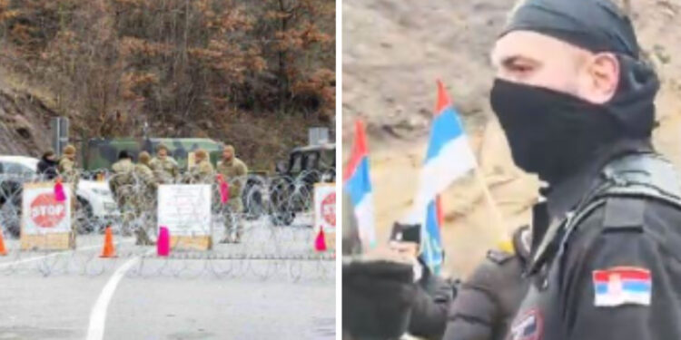 Serbët e maskuar protestojnë në Jarinje, KFOR-i amerikan ‘blindon’ pikën kufitare Serbët e maskuar protestojnë në Jarinje, KFOR-i amerikan ‘blindon’ pikën kufitare