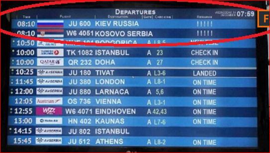 Aeroporti i Beogradit shfaq fluturime drejt “Kosovës serbe” dhe “Kievit rus””, investigimi i DW: Provokim i qëllimshëm Aeroporti i Beogradit shfaq fluturime drejt “Kosovës serbe” dhe “Kievit rus””, investigimi i DW: Provokim i qëllimshëm